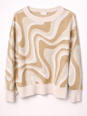 Altar’d State Beige Cream Abstract Swirl Knit Sweater Large NWT